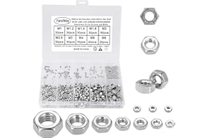 FandWay Kit surtido de 380 tuercas hexagonales métricas de acero inoxidable 304 para pernos de tornillo (M1 M1.2 M1.4 M1.6 M2 M2.5 M3 M4 M5 M6) DIN934 tuercas hexagonales pequeñas, rosca gruesa,