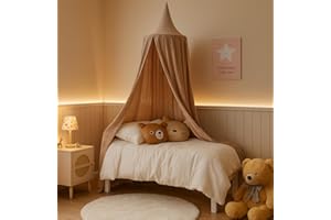 ALAVYA HOME® Betthimmel Baldachin Babybett Kinderzimmer – 100% Bio-Baumwolle Musselin, GOTS-Zertifiziert, Vintage Himmelbett, Moskitonetz & Insektenschutz, Saumlänge ca. 250 cm, Kuschelecke – Braun