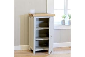 GROF Furniture Cashmere Grey Slim Cabinet, Wooden Shoe Cabinet for Hallway, Storage Unit for Living Room, Hallway Storage Unit 1 Door, Small Cupboard with Oak Top