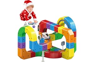 KOUAMOR Clickrail Elektrisches Magisches Schienen-WüRfelzug-Set, Magischer Schienenblock, Magnetische Auto-Bahn, DIY Magnetische Zugstrecken-Set FüR Kinder, Schwerkraftwidrige 3D-Eingelassene Layouts (81Pcs)
