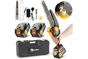 CONENTOOL Bezszczotkowa mini piła łańcuchowa z akumulatorem 8000 mAh, 8 cali akumulatorowa piła łańcuchowa z automatycznym olejarkiem, 2 akumulatory 4,0 Ah i ładowarka, 1000 W, jednoręczna piła