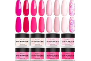 MAGYCAT 8 Colors Dip Powder Nail Set Classic Barbie pink Collection Glitter Pastel Dip Nails Powder Starter Kit DIY Salon Home Gift for Women,No Need Nail Lamp Cured