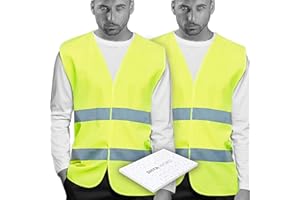 SHYAWORLD Chalecos de Seguridad amarillo Reflectante. Doble Cinta Reflectiva Alta Visibilidad Transpirable y ligero. Homologado normativas seguridad CE, ISO 20471 y ISO 13688. Talla única adulto. 2 UNIDADES
