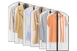 FEBYLIU Garment Bags - 6Pcs Dustproof Suit Covers - Moth Proof Coat Bags with Zip - Translucent Garment Covers - Waterproof Anti-mite Breathable PEVA - 60x120cm