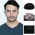 Zakya Hair System for Men Thin Skin Men's Toupee 100% Human Hair Men's Hairpieces 8x10 Inches Base Size Hair Replacement System for Men (Jet Black 1#)