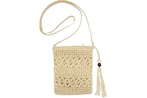 Bototack Straw Bag for Women, Small Summer Beach Crossbody Bag with Tassel, Bohemian Handmade Shoulder Purse with Zipper for Holiday Beach Travel