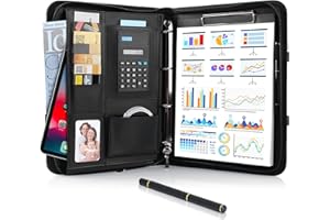 ‎TLGREEN Schreibmappe A4, Konferenzmappe Leder, Dokumentenmappe mit Reißverschluss, Wasserdicht Aktenmappe mit Ringbuch Klemmbrett Notizblock, Portfolio Padfolio Mappe für Business Meeting, Schwarz