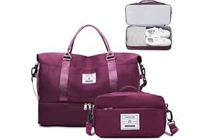 JXCTNNU Bolsas de Viaje Bolsas de Deporte Bolsa de Gimnasio Impermeable Bolsa de Mano Equipaje Fin de Semana Bolsa de Mano con Bolsa Húmeda y Zapatero para Hombre Mujer (Rojo Morado)