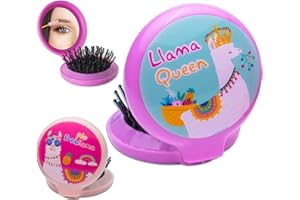Gifton - Cute Llama Travel Pocket Compact Mirror Brush - Novelty Model 2023 - Birthday Present Gift for Women Girl Her Lady Mum Teens Christmas Stocking Filler (1 Supplied)