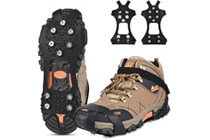 Ice Grips for Shoes and Boots, Xndryan Crampons Ice Snow Grips for Shoes Ice Cleats for Walking Boots Stainless Steel Grippers Shoe Spikes Grips for Ice Fishing Hiking Walking Climbing