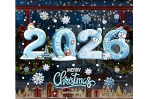 BAILTOUK 2026 Pegatinas Navidad Ventanas Cristal, Decoración Escaparates PVC Adhesivos, Doble Caras Pegatinas Navidad Copo de Nieve Papá Noel Pegatina de Navidads para Adornos Navideños (2026 Estilo)
