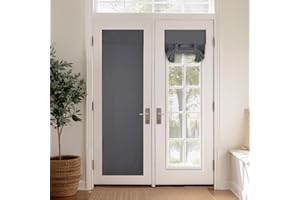 PONY DANCE French Door Curtain W26 x L69 inch - Blackout Door Curtains for Patio/Front Door/Sidelights, Sticker Room Darkening Privacy Protect Panel No Drilling Portable Tie Up Shades, Grey, 1 PC