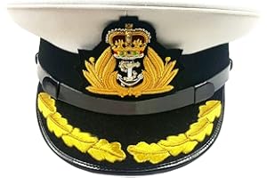handembroideryuk Royal Navy Officer HAT, Naval Captain Peak Cap, R N Commanders Cap Bullion Badge