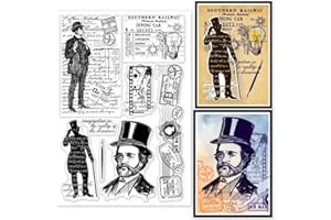 ‎GLOBLELAND GLOBLELAND Vintage Gentleman Erfindung Hintergrund Klare Stempel Für DIY Scrapbooking Retro Mann Silikon Klare Stempel Siegel Transparente Stempel Für Kartenherstellung Tagebuch Dekoration