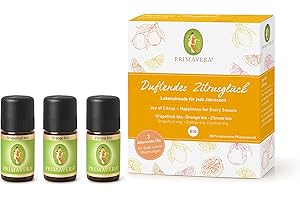 ‎PRIMAVERA PRIMAVERA ätherische Öle Set Duftendes Zitrusglück - Geschenkbox 3 x 5 ml Zitrone, Orange, Grapefruit - Aromaöl, Duftöl, Aromatherapie, Geschenke - vegan