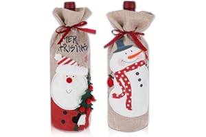 Dimeho Bolsa de vino de Navidad, 2 bolsas de vino de arpillera para botellas de vino, regalos, bolsas de botellas de vino de Navidad con cordón, fundas para botellas de vino para Navidad, boda, fiesta