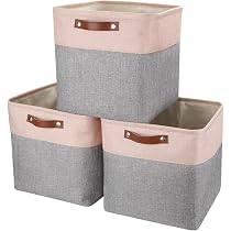 Mangata Panier Cube Rangement 25x25x25cm - Tissu Gris Blanc - 4 Pièces - Pliables Pour Placard Ou Étagère