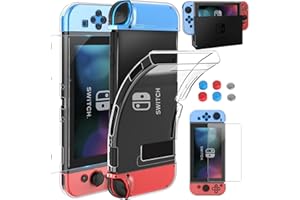 HEYSTOP Schutzhülle kompatibel mit Nintendo Switch mit Displayschutzfolie, Nintendo Switch, Displayschutzfolie aus Hartglas mit 6 Griffen, schützt den Daumen, stoßdämpfend und Kratzfest