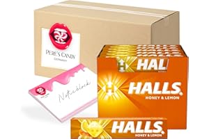 ‎PERE’S CANDY Pere's Candy Bundle für Halls HONIG-ZITRONE Zucker - Bonbons 20 x 33,5 g Packungen aromatisierten Süßigkeiten + Pere's Candy Notepad DIN A7-25 Blatt