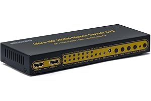 KanaaN Leicke 4K UltraHD HDMI 6x2 Matrix Switch z pilotem zdalnego sterowania | 5.1 Surround SPDIF optyczny + stereo 3,5 mm jack wyjście audio | Arc i Pip | FullHD, UHD, 4K, 4K x 2K | standard HDMI