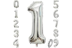 HIAOEY Number 1 Balloons Silver 40 inch, Jumbo Digital Foil Mylar Balloon for Birthday Party Wedding Anniversary Celebration Decoration