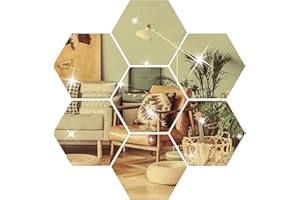 NAILDOKI Lot de 12 miroirs autocollants muraux hexagonaux en acrylique pour décoration de salon, chambre à coucher (Doré)