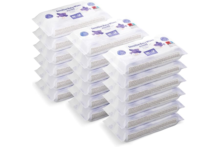 by Amazon Sensitive Babyfeuchttücher 1008 Tücher, unparfümiert, 18 Packungen à 56 Stück