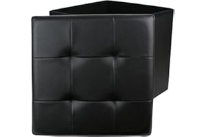 ‎HOME DECO FACTORY HOME DECO FACTORY Faltbare Hocker-Truhe aus Kunstleder, 38cm x 38cm x 38cm, Schwarz