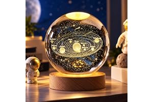 Desidiya Universe Crystal Ball Night Light, 2.4 Inch Glass Ball Night 10W LED Lamp with Woodern Base, Decorations Gifts for Men, Women, Kids, Boys, Girls, Teens