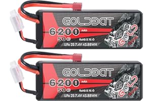 GOLDBAT 7,4 V Lipo 6200 mAh 2S 50C Lipo RC Batterie Hartschalenkoffer mit Dekanstecker für RC Evader BX Auto RC Truggy RC Flugzeug UAV Drohne FPV (2Packs)