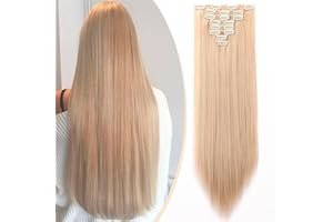 S-noilite Set 8pcs Clip in Hair Extensions Extension Clip Capelli Testa Piena 18Clips Parrucchino 58cm Dritto Biondo candeggina mix marrone cenere