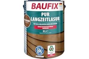 Baufix Pur, smalto a lungo termine, in noce lucido, 5 litri, per legno, per interni ed esterni, particolarmente resistente, per tutti i tipi di legno, resistente alle intemperie