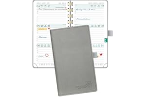 POPRUN Agenda De poche 2025 2026 Semainier 16,5 x 9 cm D'Août 2025 à Déc 2026 - Petit Planner Scolaire 17 Mois avec Couverture Souple Spirale, Fente Pour Carte, Papier 80g/m², Gris