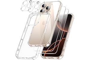 SOGUDE 5 en 1 Coque pour iPhone 16 Pro Max avec 2 Verre Trempé et 2 Caméra Protecteur, Étui de Protection Antichoc avec Coussin d'air Intégré Mince Bumper Housse - Transparente