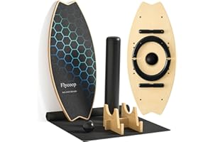 Balance Board, Flycoop Erwachsene Holz Balanceboard Indoorboard Surf Skateboard Indoor Surfboard Trickboard Gleichgewichtsboard inkl. Rolle, Balance Ball, Matte, Halterung