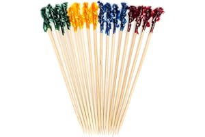 1200 Pezzi di Stuzzicadenti in Bambù Colorati con Frange - 6,5 cm (2,5 pollici) Rossi, Dorati, Verdi e Blu per Dolci, Antipasti, Frutta, Canapé, Taglieri & Vassoi - di Mobi Lock