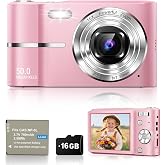 50MP Compact Digital Photo Camera, 1080P FHD Vlogging Digital Camera with 2.4" Screen, 16X Digital Zoom, Anti-Shake, Mini Doo