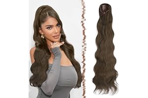 ‎FESHFEN FESHFEN Pferdeschwanz Haarteil mit Kordelzug, 75cm Gewellt Ponytail Extension Comb Clip in Haarverlängerung zopf für Frauen Synthetik Pferdeschwanz Haarverlängerung - Kastanie Braun