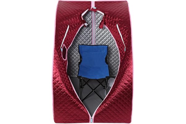 Sauna pliable cabine à chaleur Thérapeutique Spa 1000W Sauna à Vapeur,Sauna e portable,Personal Spa at home avec le contrôleur de température à distance (98x80x70cm) (Rouge)