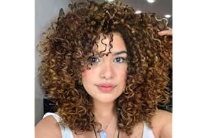 COLORFUL PANDA Colorfulpanda Peluca Afro rizada para mujer, onduladas cortas, rizadas, sintética con flequillo, natural ombre marrón rubio