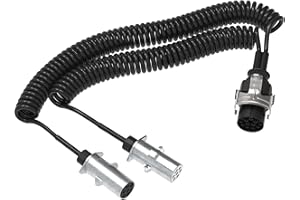 AUPROTEC Cavo a spirale per rimorchio 24V 4m – 15-PIN / 7-PIN N+S Type – Connettore metallico – Cavo adattatore per elettroventilatore di collegamento per camion, auto, veicoli commerciali, rimorchi