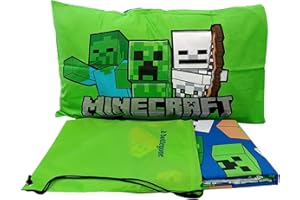 IL BOTTEGONE set completo lenzuola letto singolo per cameretta 100% Cotone stampato con Sacca ricamata Prodotto Ufficiale Taglia: Singolo, Disegno: Minecraft