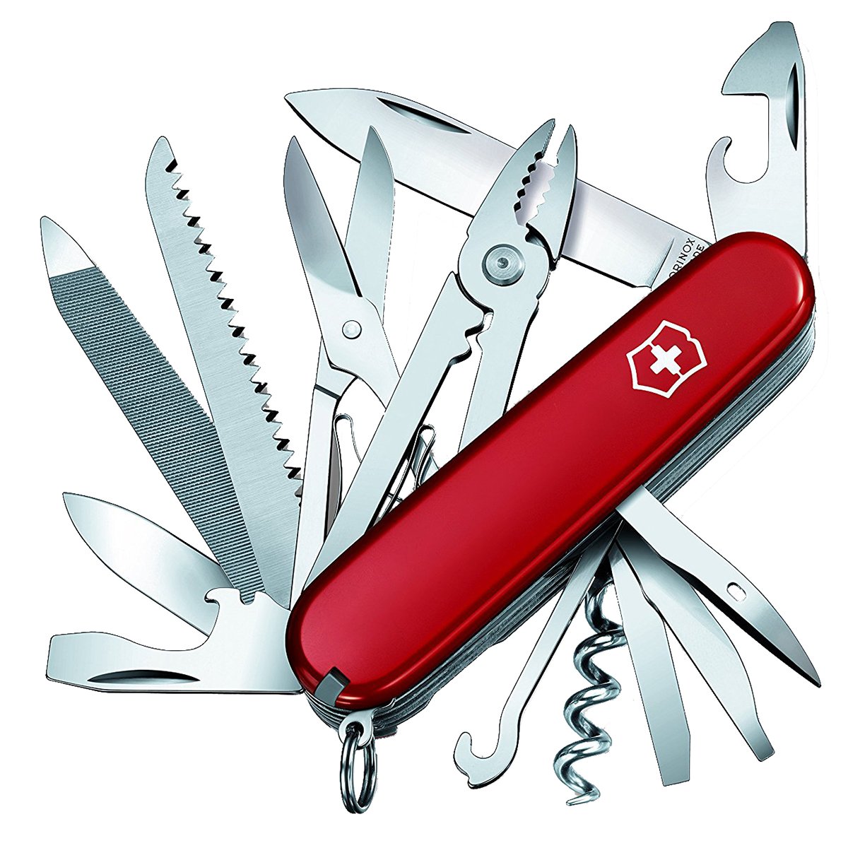 Victorinox Handyman Swiss Army Knife, Medium, Multi Tool, Camping Knife, 24 Functions, Large Blade, Metal Saw, Red