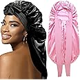 Bonnets for Black Women Braid Bonnet, Large Long Satin Bonnet for Braids, Silk Bonnet with Stretchy Tie Band Sleep Cap Hair