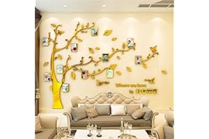AIVORIUY 3D Adesivi Murali Albero Della Vita da Parete, Fai da te Cornici Foto Sticker Decorazioni Murale per Soggiorno Asili Nido Bambini Stanze Camera da Lett (S: 138x100cm, Specchio Dorato L)