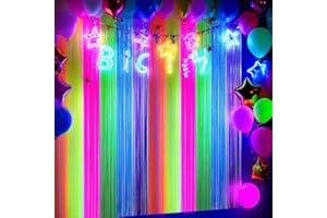 ‎KARLOR KARLOR 2 Pack Neon Lametta Vorhänge 6 Farben Fluoreszierend Folienfransen UV Party Deko Foto Hintergrund Luftschlangen für Schwarzlicht Glow Party Geburtstag leuchend unter UV Licht (1m x 2m)