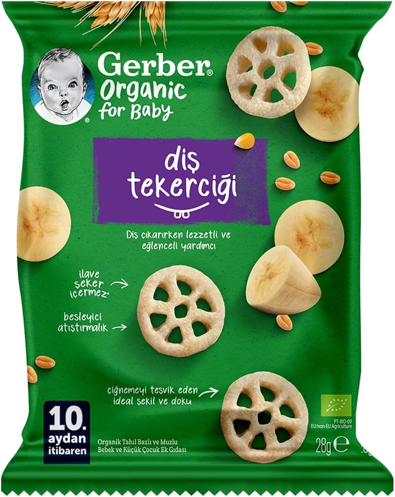 Gerber Organic Diş Tekerciği Tahıl Bazlı ve Muzlu Bebek ve Küçük Çocuk Ek Gıdası 28g