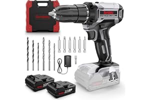 Sundpey Drill Driver Cordless Brushless - 21V Power Electric Drill Driver 2x2000mAh Batteries 45NM Max Combi Drill 18+1 Torque Battery Drill Cordless Screwdriver Set with 2 Speed LED Work Light