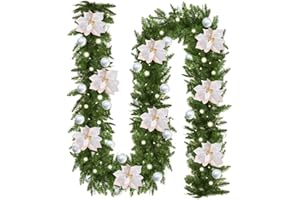 Weihnachtsgirlande mit Beleuchtung, TGKYK 2.7M Girlande Weihnachten, Tannengirlande mit Beleuchtung für Außentreppen Hochzeit Party Urlaub Indoor Outdoor Dekoration (Silbrig)