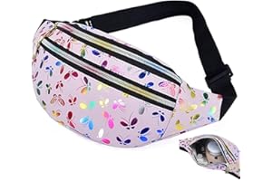 ZARADU Saszetka damska z brokatem dla dzieci - torba na talię dla dzieci dziewczyny - saszetka na talię w wieku 80 lat - Neon damska saszetka na talię - neonowa saszetka na biodra, z nadrukiem motyla,